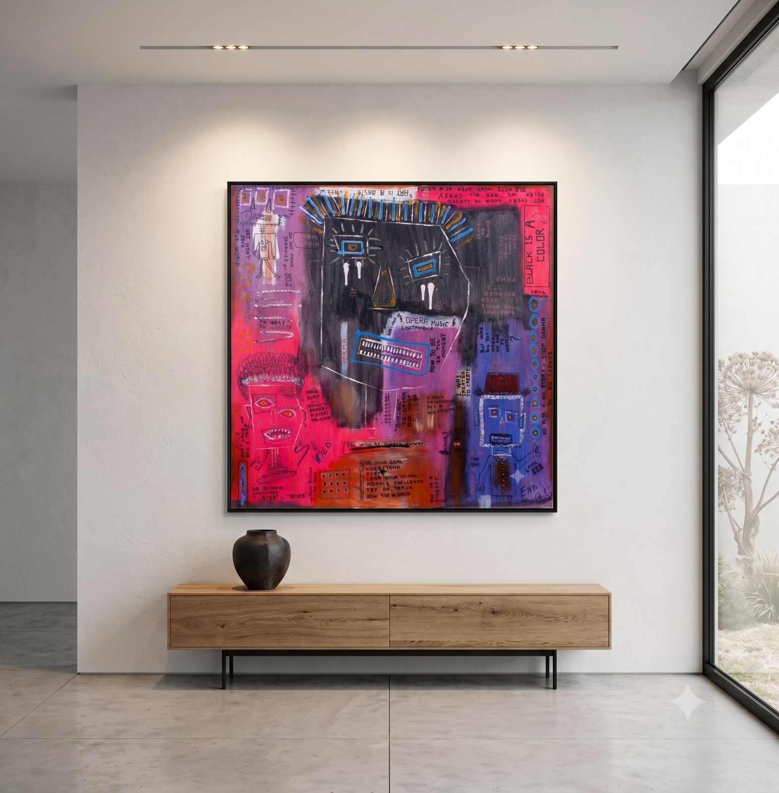 Black Is a Colour shown in a room (digital mock-up)